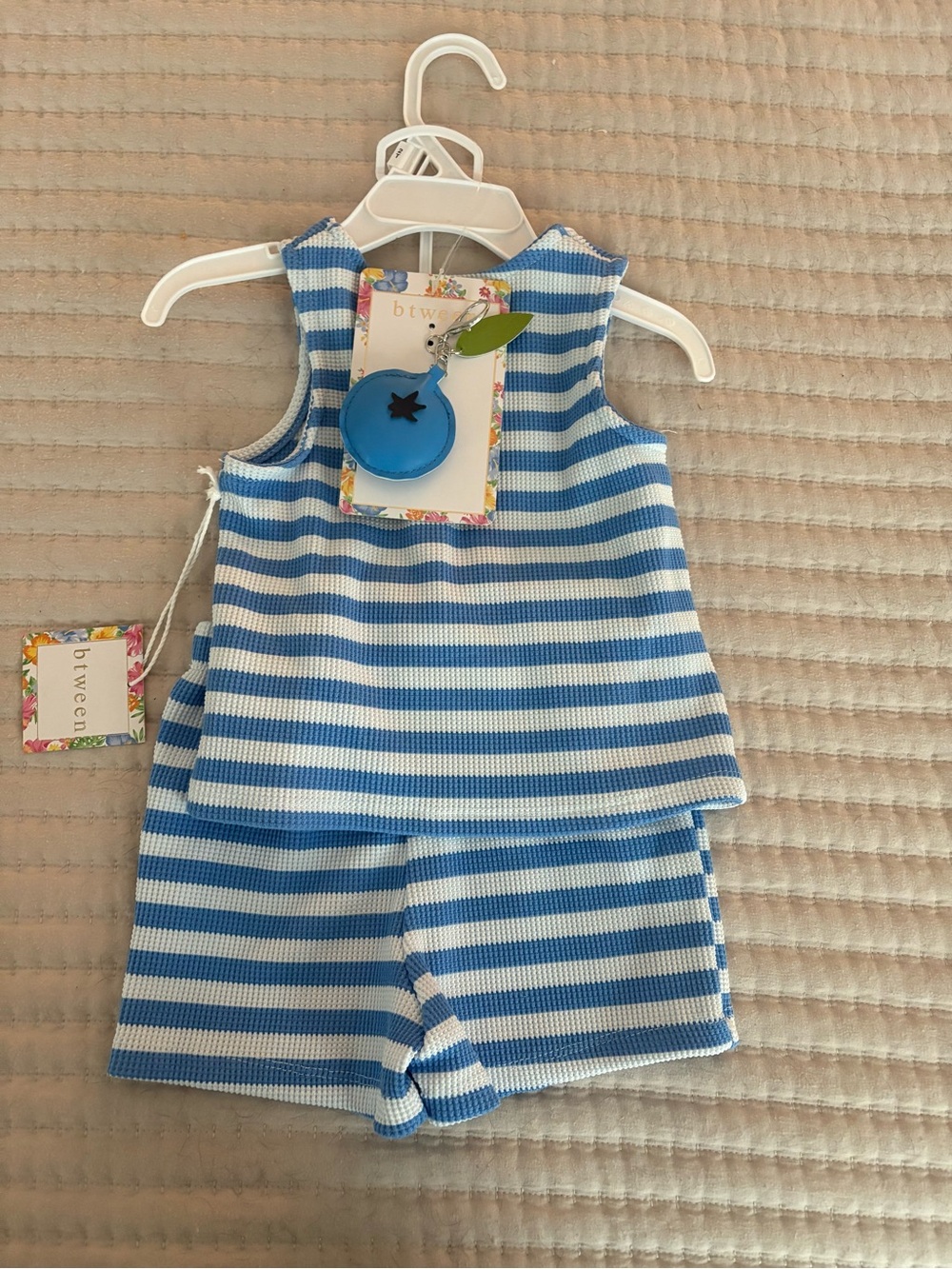 2T Girls Btween Blue & White Striped Knit Tank + Short Set